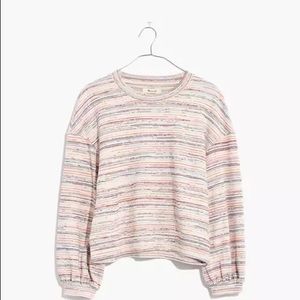 madewell bubble sleeve crop top in rainbow stripe